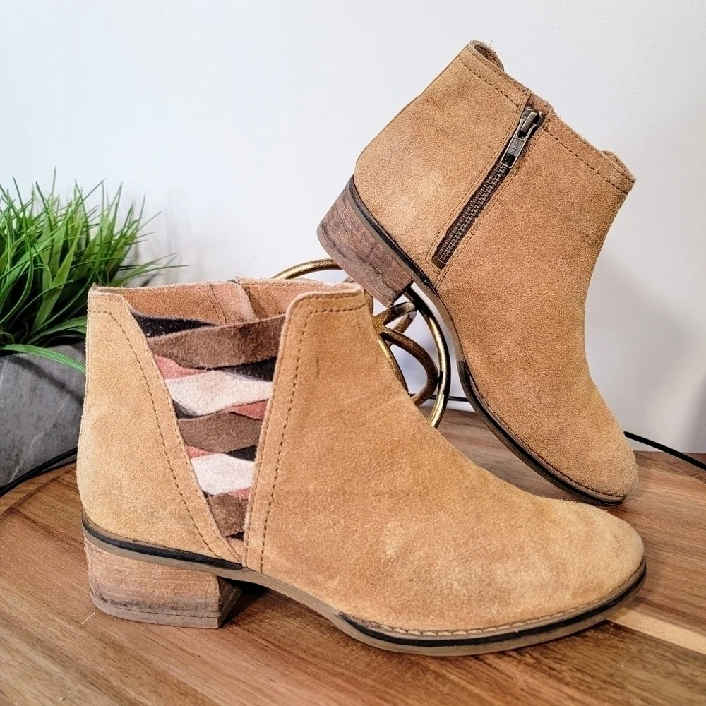 Naughty Monkey Suede multi color criss cross booties ankle boots Size 7.5